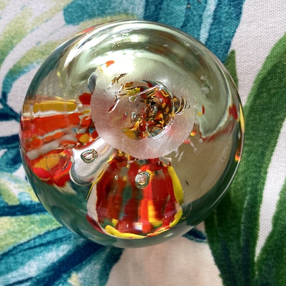 Large Vintage Glass Paperweight Hand Blown Floral Heavyweight 3 inch ball orange - Picture 8 of 9